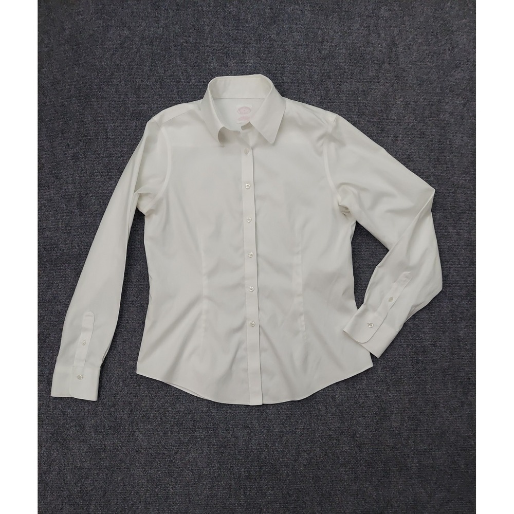 Brooks Brothers Shirt Womens 8 White Tailored Fit Button Up Long Sleeve Stretch